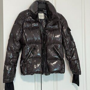 SAM. New York Glossy Down Puffer Jacket L Black/Charcoal | $395 Retail